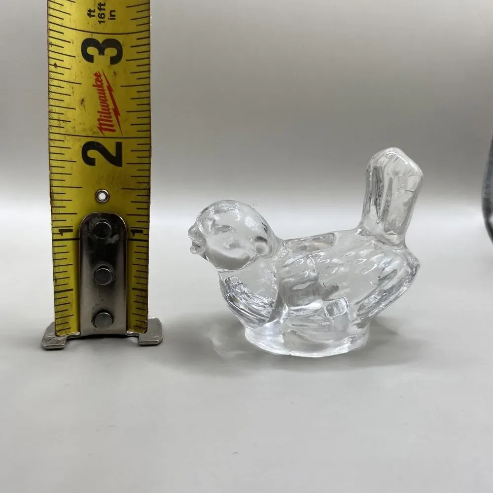 Vintage Clear Glass Bird Figurine Biederman Candle Holder Chickadee 2